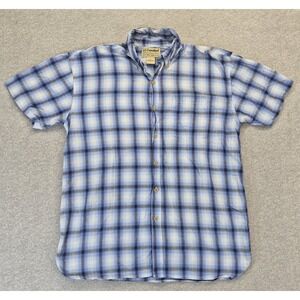 US Expedition Men's L Short Sleeve Button Down Shirt Blue White Plaid Outdoor